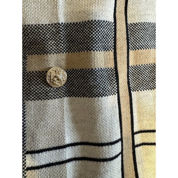 Anne Klein Sweater Jacket Coat Large L Plaid Camel Cream Black Washable - Picture 13 of 15